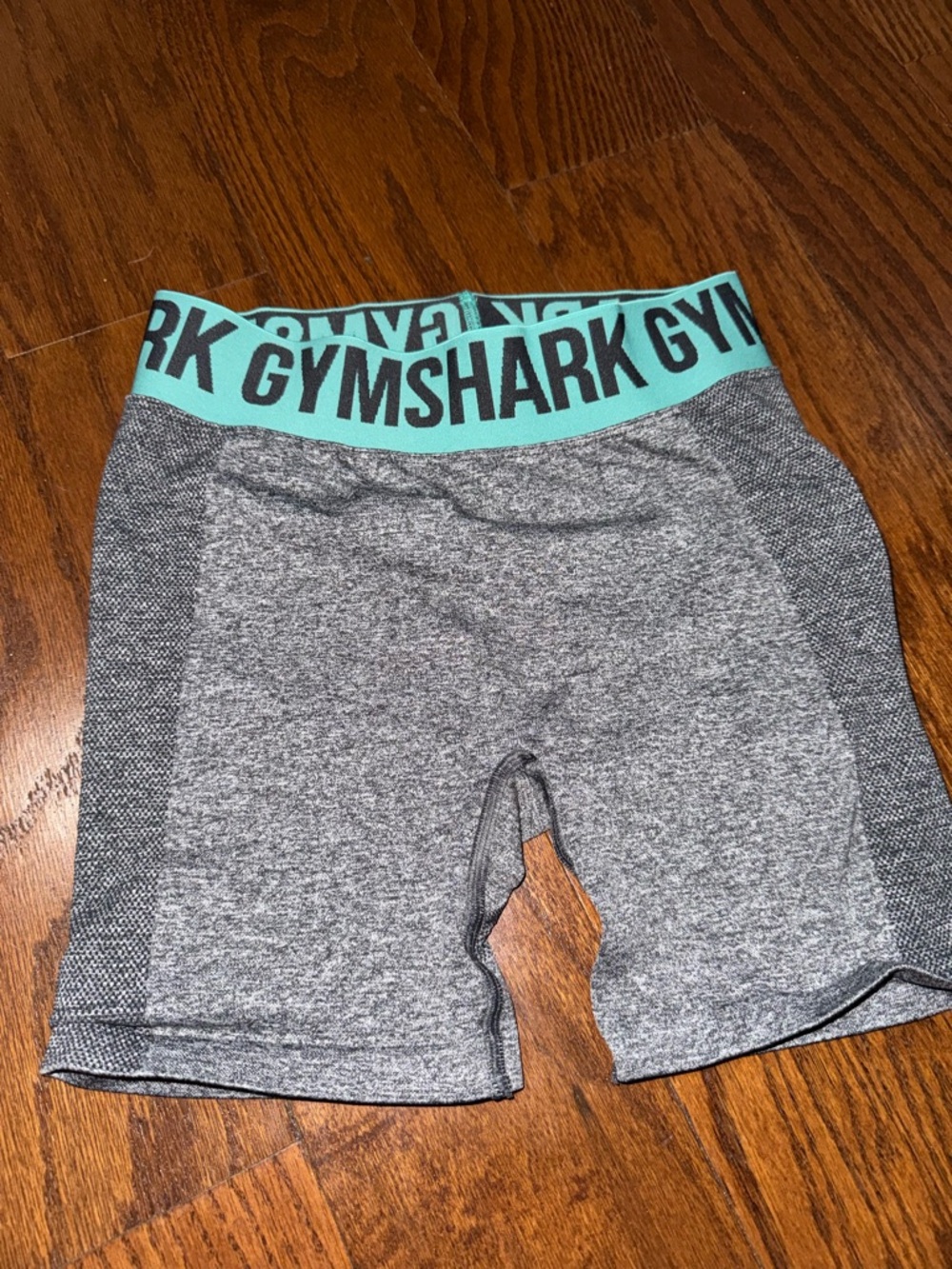 Gymshark Heather Gray Seamless Shorts with Teal Logo Waistband